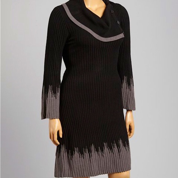 Studio One Dresses & Skirts - Studio One Black & Medium Gray Asymmetric Collar Sweater Dress Petite XL